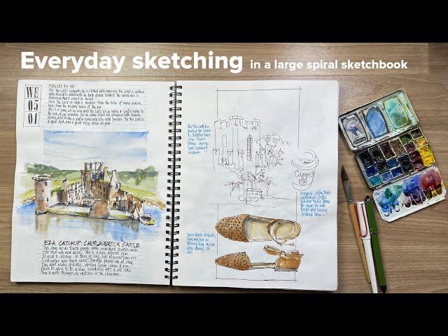 Everyday sketching in a big spiral sketchbook