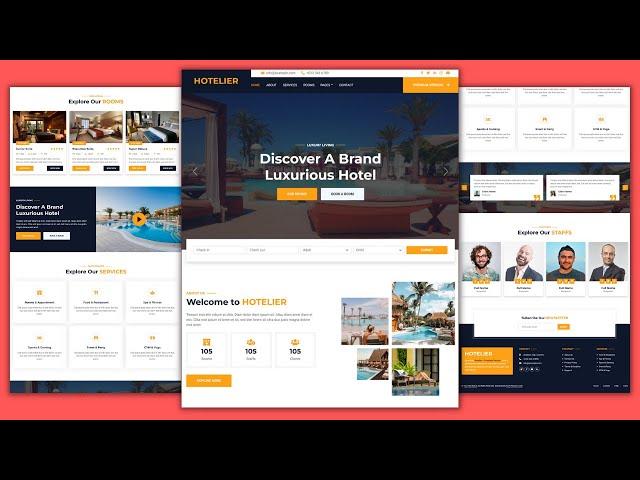 Complete Responsive Hotel Website Template  Design - HTML - CSS - JS - 100% Free - Free Website Code