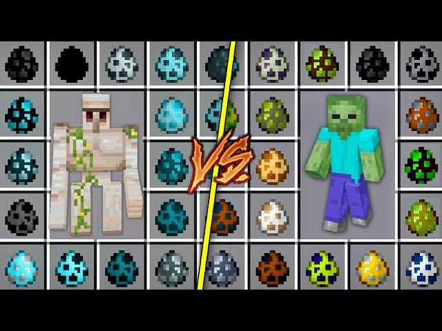What if You Spawn ALL ZOMBIE EGGS vs GOLEM EGGS BATTLE Minecraft Different Zombies Army Battle