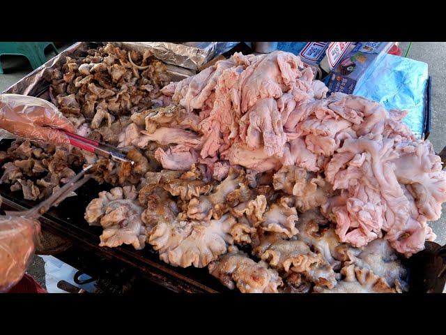 Korean popular food pig intestines BBQ, Pork belly, Korean street food