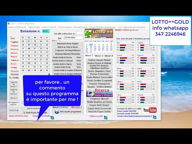 Nuovi PRONOSTICI con LOTTO++GOLD.. il programma campione per Windows ! ESEMPI SEMPRE VALIDI