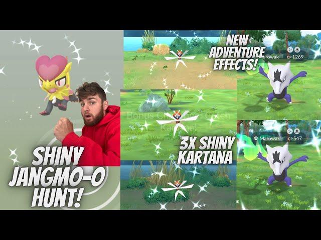 Shiny Jangmo-o Hunt! 3x Shiny Kartana and Pokemon Go’s *NEW* Adventure Effect Got Me THIS Shiny!