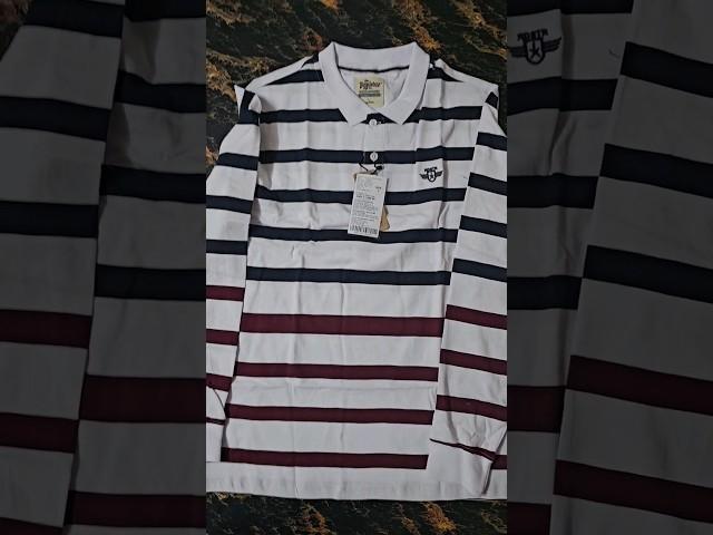 Roadster Men White & Navy Blue Striped Polo Collar T-shirt