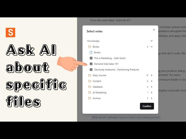 Ask AI about specific notes/folders in your knowledge base | Saner.ai