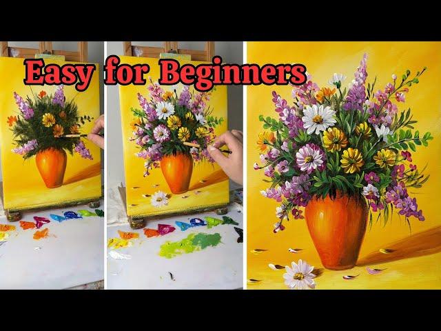 How to Paint a Vibrant Floral Bouquet in a Vase | Easy Acrylic Painting Tutorial