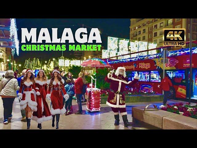 Málaga Christmas Market at Night: Food, Decorations, and Holiday Magic in [4k]