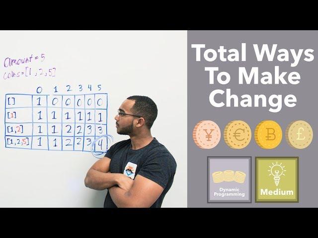 Total Unique Ways To Make Change - Dynamic Programming ("Coin Change 2" on LeetCode)