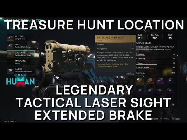 Once Human - Legendary Tactical Laser Sight and Extended Brake Location - Accessory - Red Sands