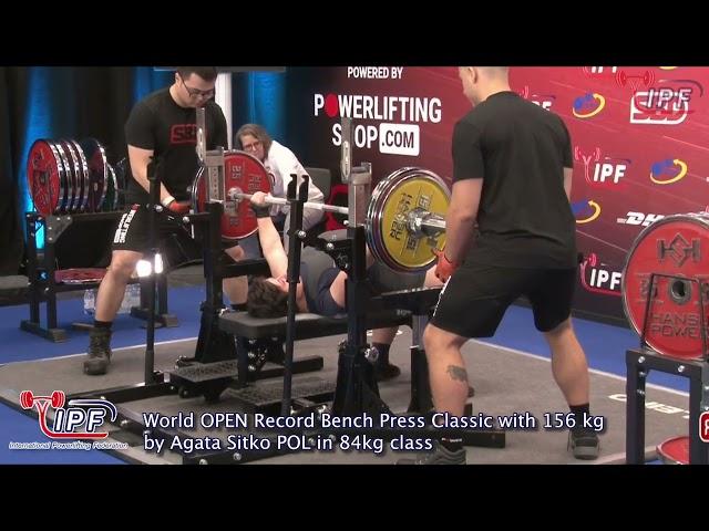 World OPEN Record Bench Press Classic with 156 kg by Agata Sitko POL in 84kg class