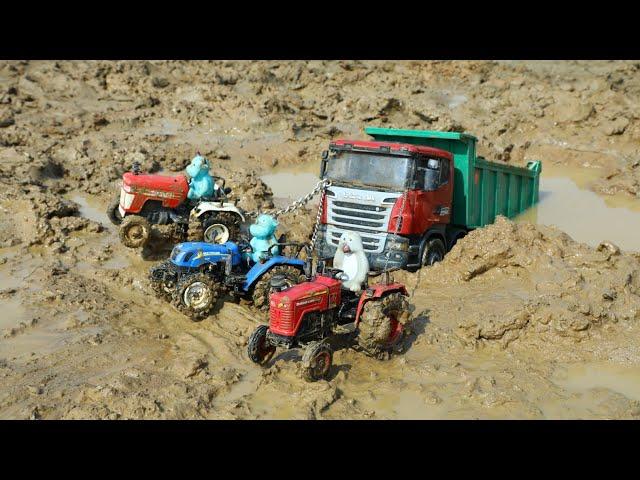 Tipper Truck Stuck in Deep Mud Pulling Out Mahindra Tractor | Swaraj Tractor | New Holland | CS Toy