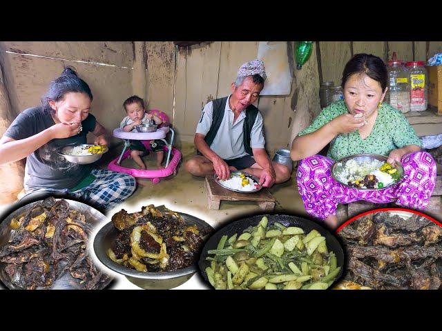 Buff Dry meat fry recipe || Potato Fry Recipe || Nepali food cooking & eating || Village kitchen