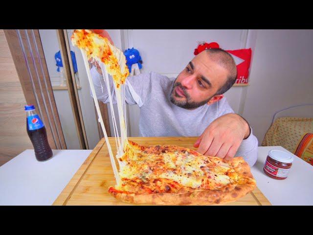 Giant Spicy & Cheesy Calzone Eating Show Mukbang  اكل كالزوني عملاق حار جدا بالجبنة الحارة