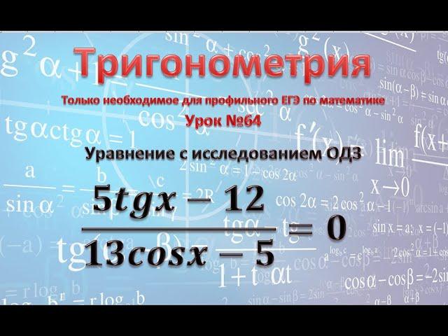 Задание 13 ЕГЭ профиль (5tgx-12)/(13cosx-5)=0. Исследование ОДЗ. Отбор корней метод артиллериста.