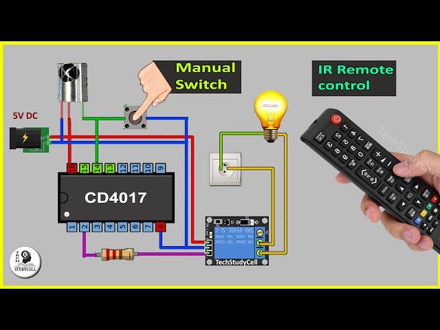 How to make wireless IR Remote Control ON OFF Switch using 4017 IC & Relay | 4017 circuits projects