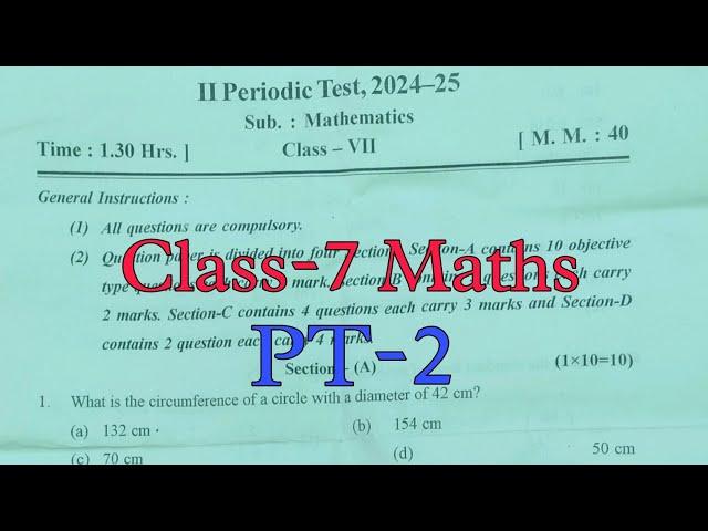 Class-7 Maths / PT-2 Exam Question Paper / Session 2024-25 / Periodic Test-2 for KV students