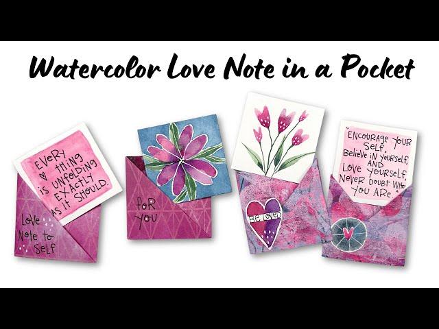 Watercolor Love Note in a Folded Paper Pocket