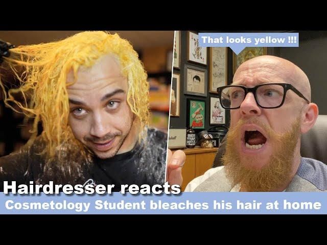 Cosmetology Student bleaches his hair at home !!! Pro Hairdresser reacts #hair #beauty