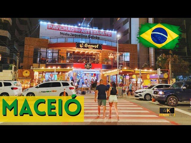 Nighttime Exploration of Maceió's Beachfront Attractions | 2023 4K Walking Tour 