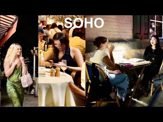 SOHO nightlife, bars, restaurants, beautiful summer night nyc walk, nyc walking tour - 4K