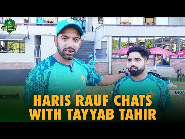 Haris Rauf chats with player of the match in first #ZIMvPAK T20I Tayyab Tahir | PCB | MA2A