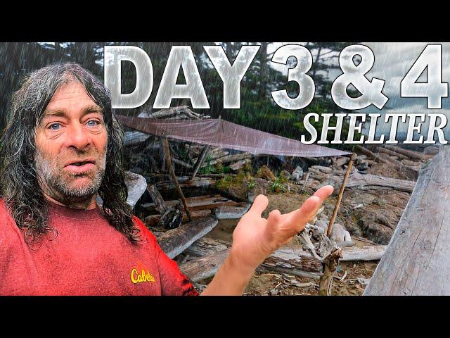 Greg Days 3 & 4 Beach Basecamp Shelter, Food, Water | 30 Day Survival Challenge: Vancouver Island