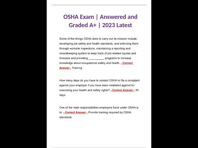 OSHA EXAM ANSWERED AND GRADED A 2023 LATEST