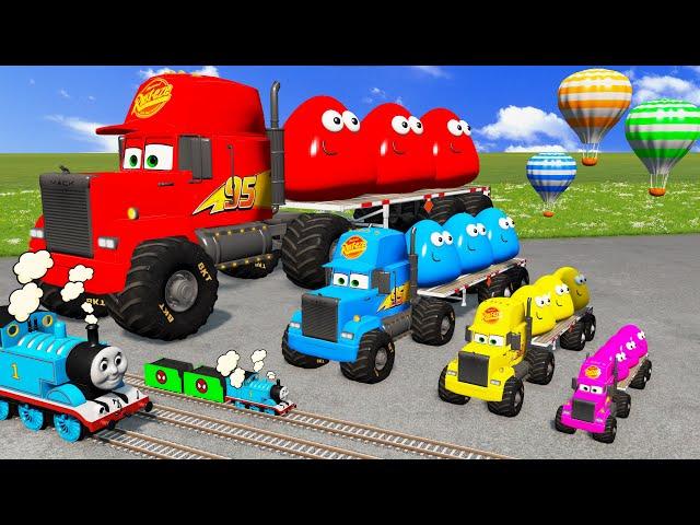 Big & Small Long Mack Truck with POU vs Train Thomas - Cars vs Rails and Train - BeamNG.Drive