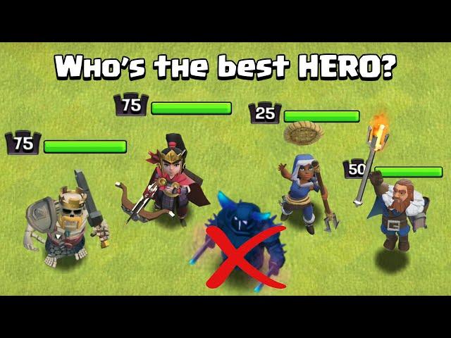 Who's the BEST HERO in Clash of Clans | Barbarian King Vs Archer Queen Vs Royal Champion Vs Warden