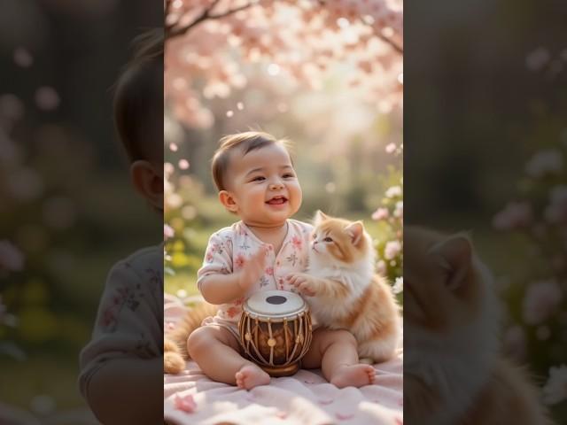 cute baby dholak and cat's dance | funny baby | babies shorts | cat's shorts | shorts