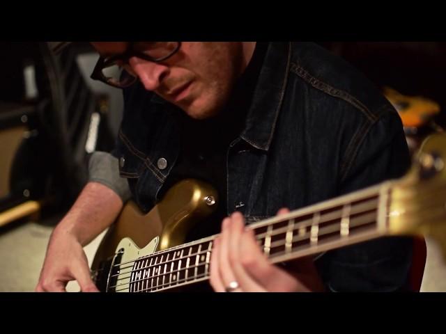 Gold sparkle jazz bass in the studio with Ian Allison and the Noble preamp DI.