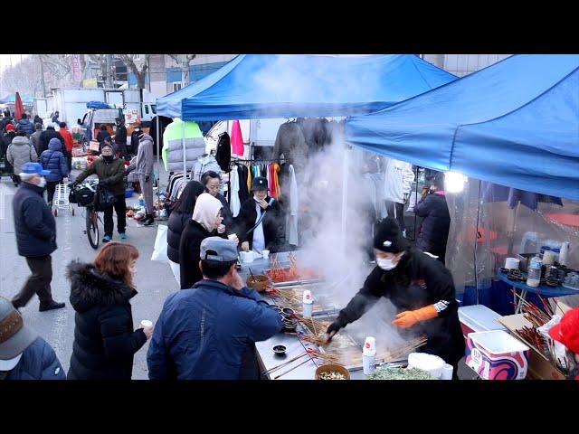 달성공원 새벽시장 뜨끈한 국물로 해장하는 꼬치어묵 좌판  / Fish Cake / Korean street food