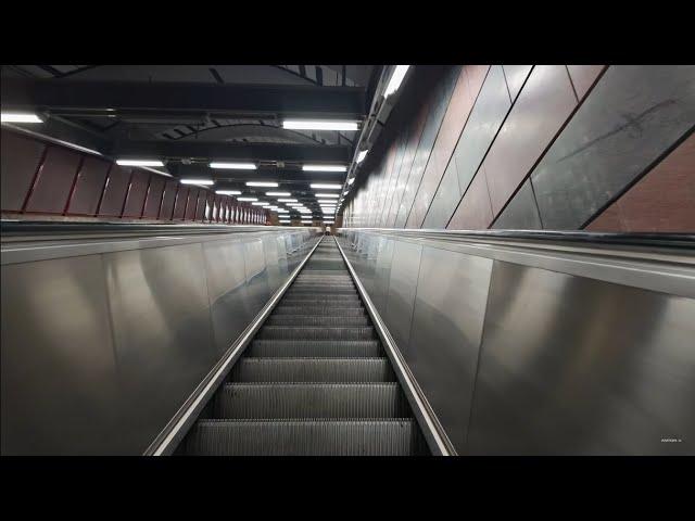 Sweden, Stockholm, Kungsträdgården Subway Station, 2X escalator @ night