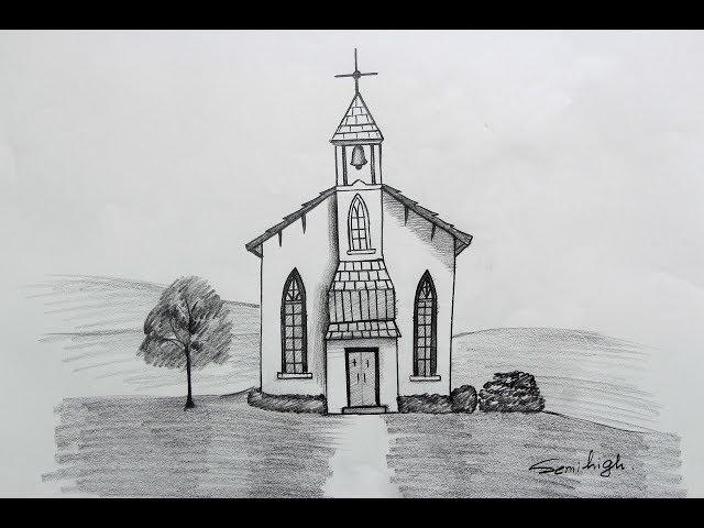 How to draw a church easy step by step