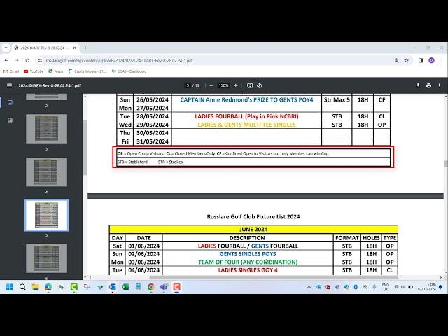 Rosslare Golf Club - Fixture List