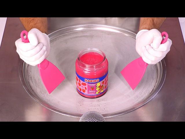 How to Make Pink HARIBO GOLDBEARS Gummy Jelly Ice Cream Rolls | ASMR (no talking)