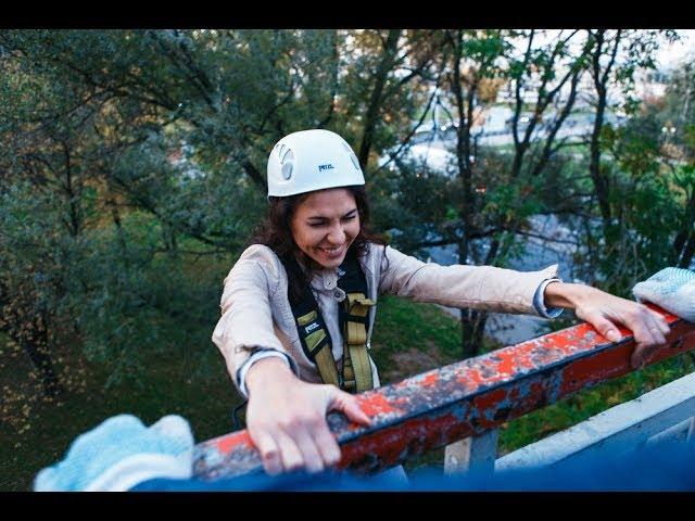 Ropejumping . jumping from the bridge. 30 seconds to mars - up in the air