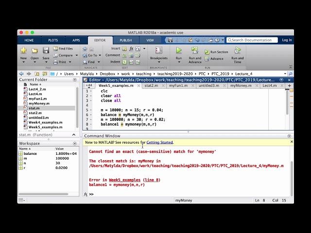 Intro to MATLAB - Week 5 - Calling (using) user-define functions