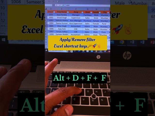 Apply or Remove Filter in Ms. Excel with shortcut keys #shortfeed #msoffice #excel #shortcutkeys