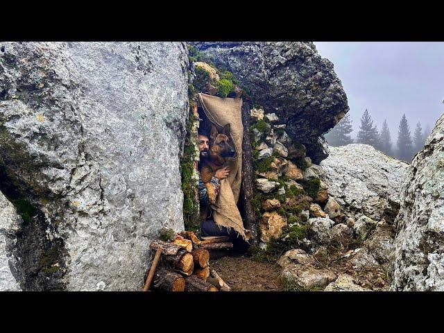 3 Days Solo BUSHCRAFT Winter Camping; I Built a CAVE with Fireplace, SURVIVAL SHELTER. Fish Cooking