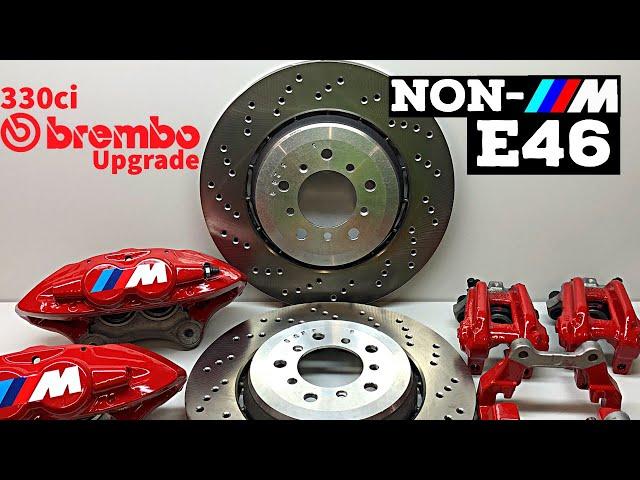 E46 330ci Brembo brake upgrade. E46 M3 CSL rotor and four piston Brembo conversion to non-M E46.