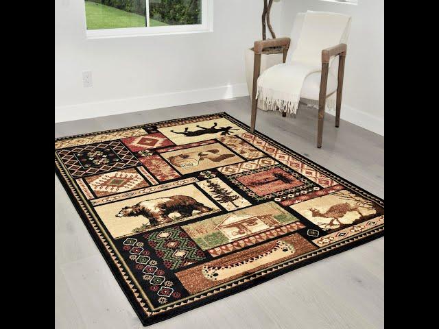 handcraftrugs.com Stunning Cabin Lodge Area Rug Featuring Bear Geometric Designs for Cozy Home Decor