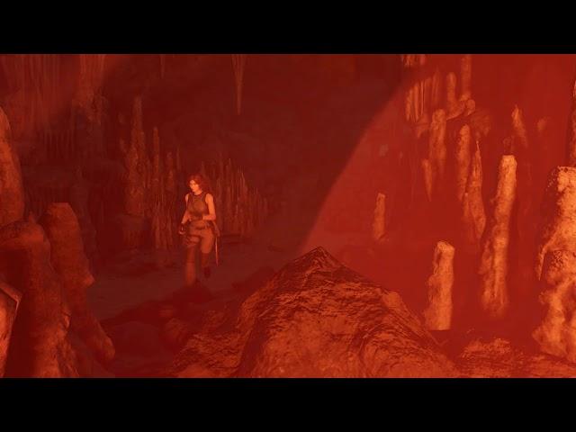 Some atmospheric lava cave with Lara walking around