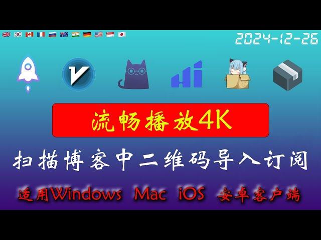 2024年12月26日全新4k节点部分节点支持解锁ChatGPT，稳定4k，自建节点，最高8k，免费节点，节点分享，clash节点，V2ray节点，节点订阅，免费机场，科学上网，小火箭节点，免费翻墙