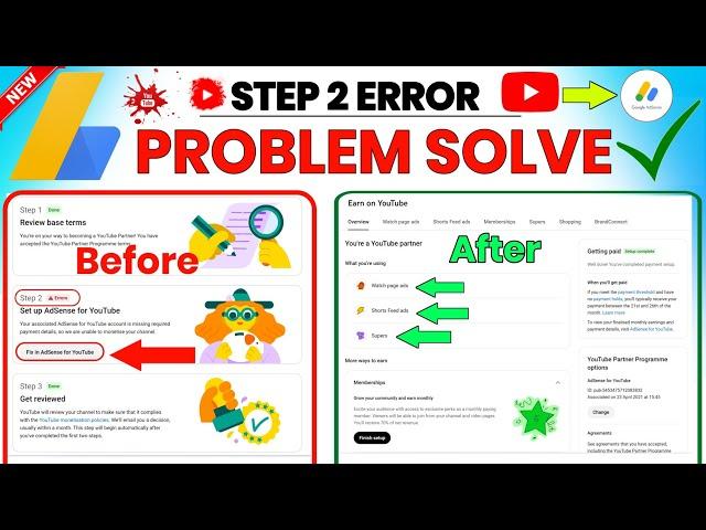 fix in adsense for youtube problem | youtube step 2 error | monetization  solution google adsense