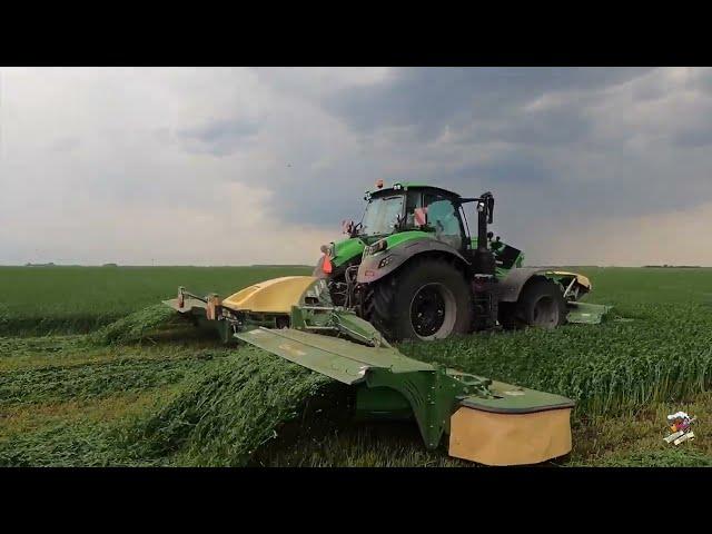 Mowing First Cutting Alfalfa near Wahpeton North Dakota