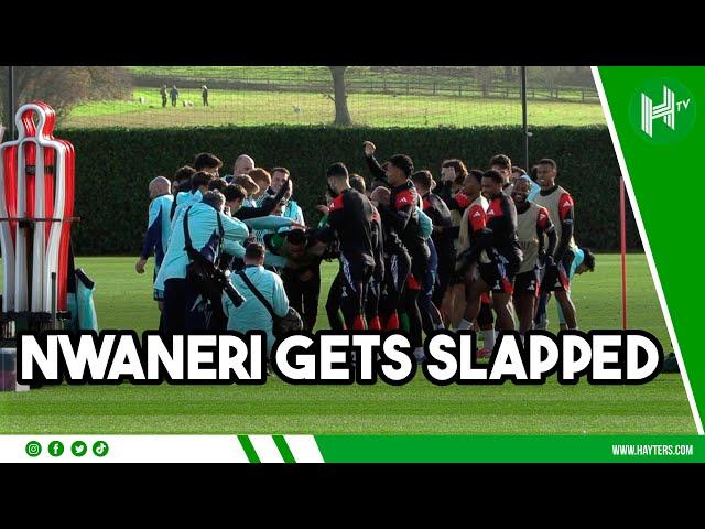 Nwaneri SLAPS as Arsenal star CELEBRATES first PL goal in training