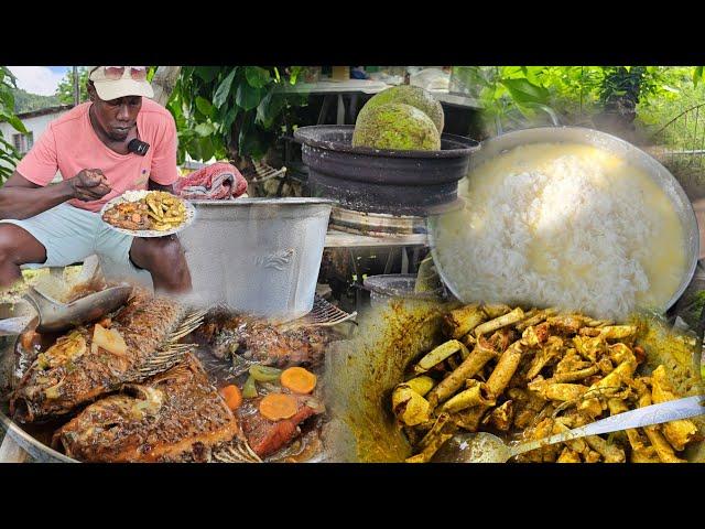 HOW I MANAGE TO COOK 4 DIFFERENT POTS UNDER 2 HOURS COCONUT CURRY CRAB FISH RICE ROAST BREADFRUIT