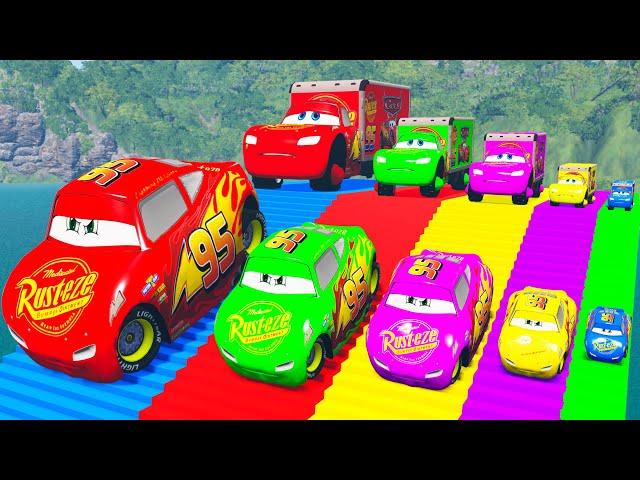 Fat Cars vs LONG CARS vs Big & Small Mcqueen Fat vs Slide Colors with Portal Trap | BeamNG.Drive #18