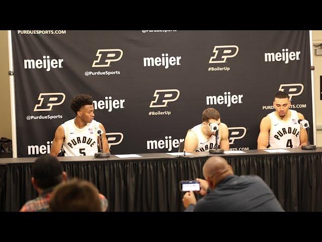 Trey Kaufman-Renn, Myles Colvin, Camden Heide after Purdue's 35-point win over Marshall (11/23/24)