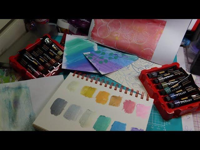 Free Form Friday: Trying Arteza Metallic Gouache for Backgrounds, Stenciling, Stamping & Gel Press!
